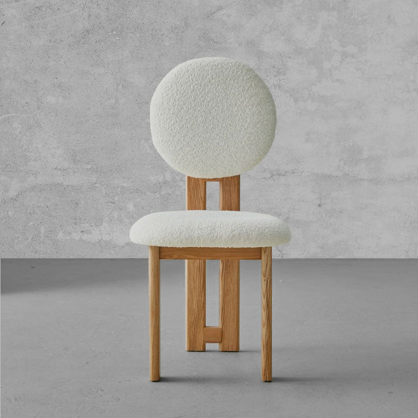 Mid-Century Modern Solid Wood & White Boucle Dining Chair ( Pre-Order 60Days Delivery)