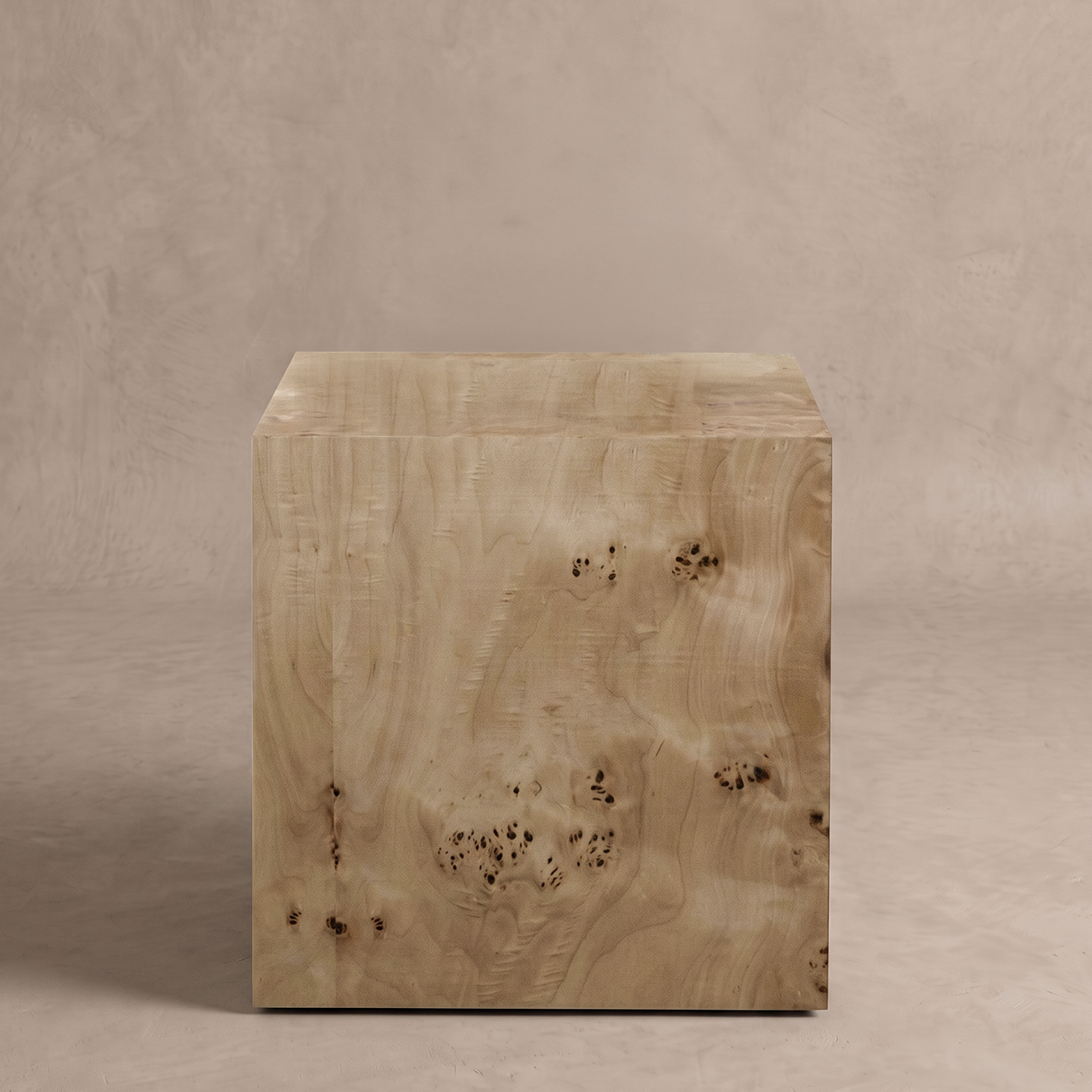 Artisan Cube Classic Burl Wood End Side Table  | Accent Table