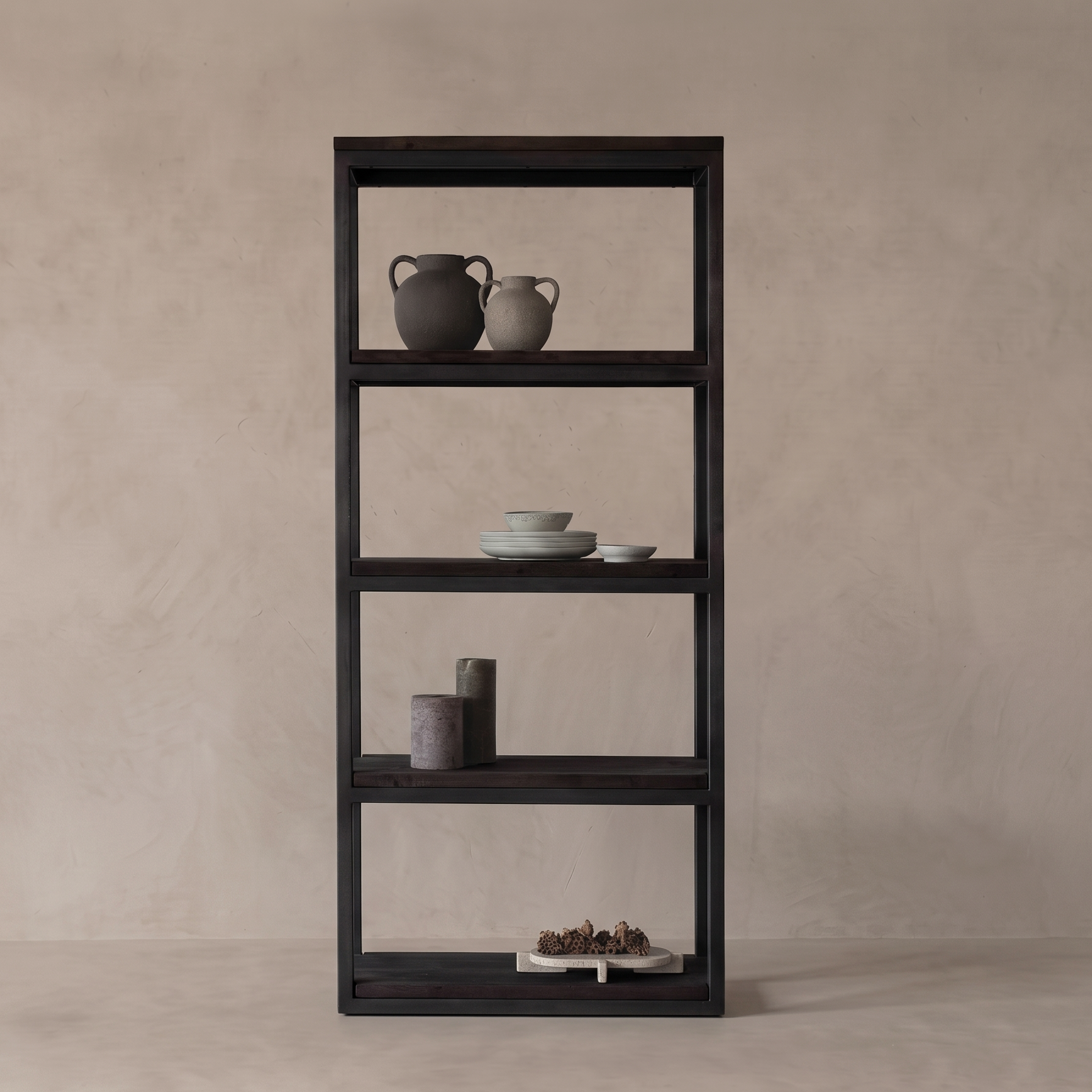 Nordic - Dark Wood Industrial Bookshelf Cabinet - SMALL
