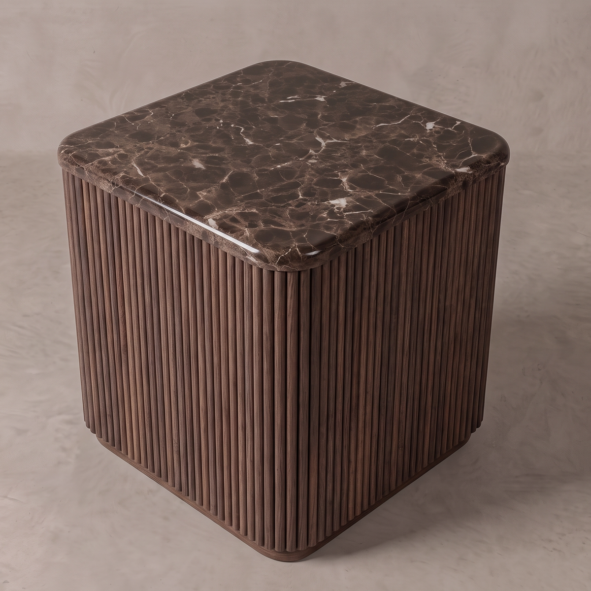 Infinity Dark Emperador Marble SIDE Table - WALNUT