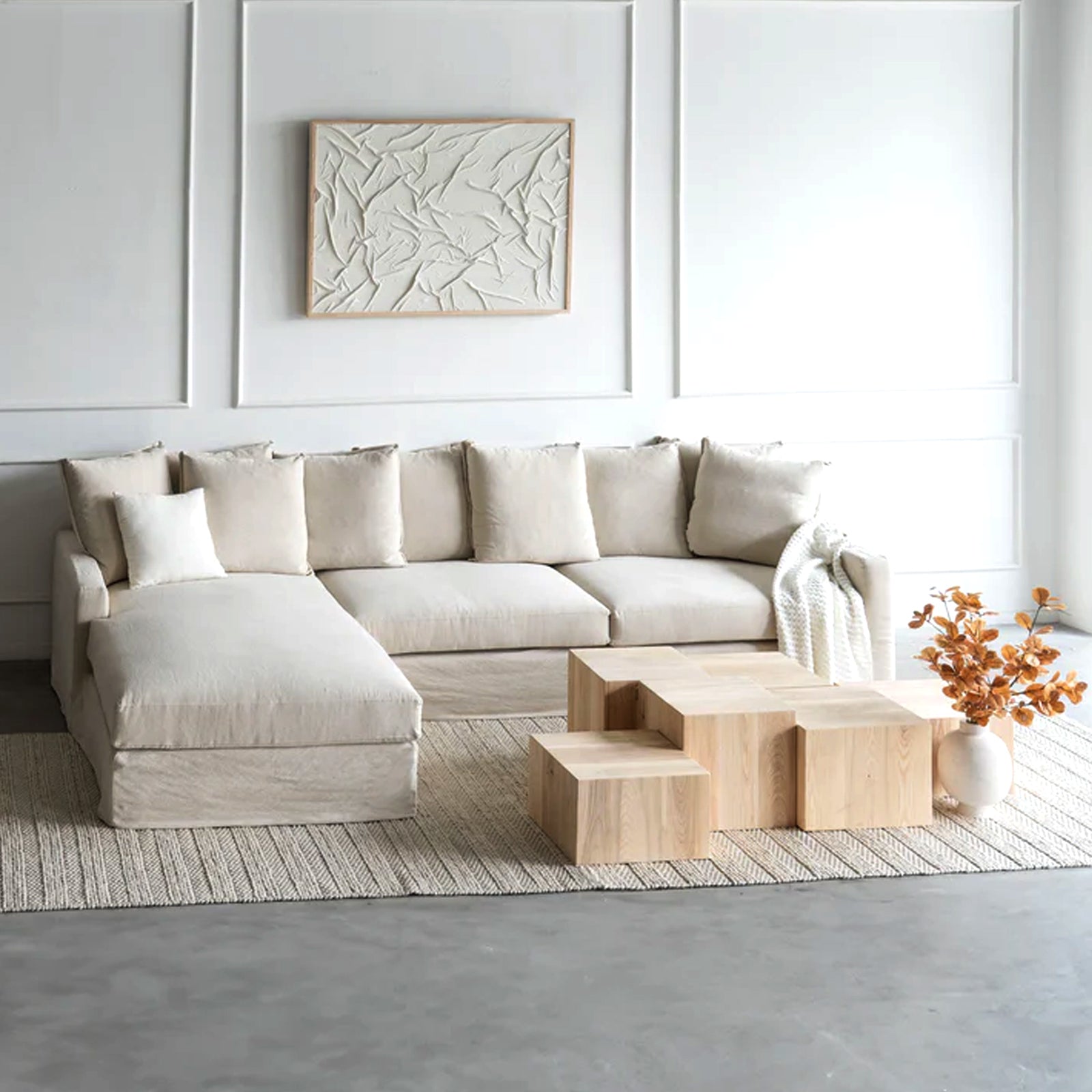 Havana L Shape Sofa - Beige  - WS Living - UAE - Sofas Wood and steel Furnitures - Dubai