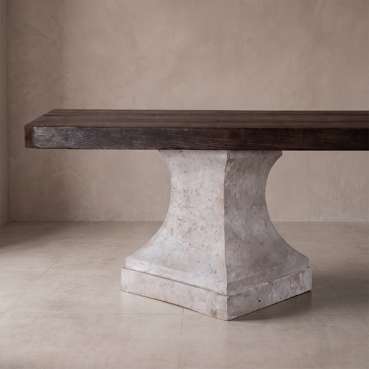 Agora Solid Oak & Carved Stone Long Dining Table