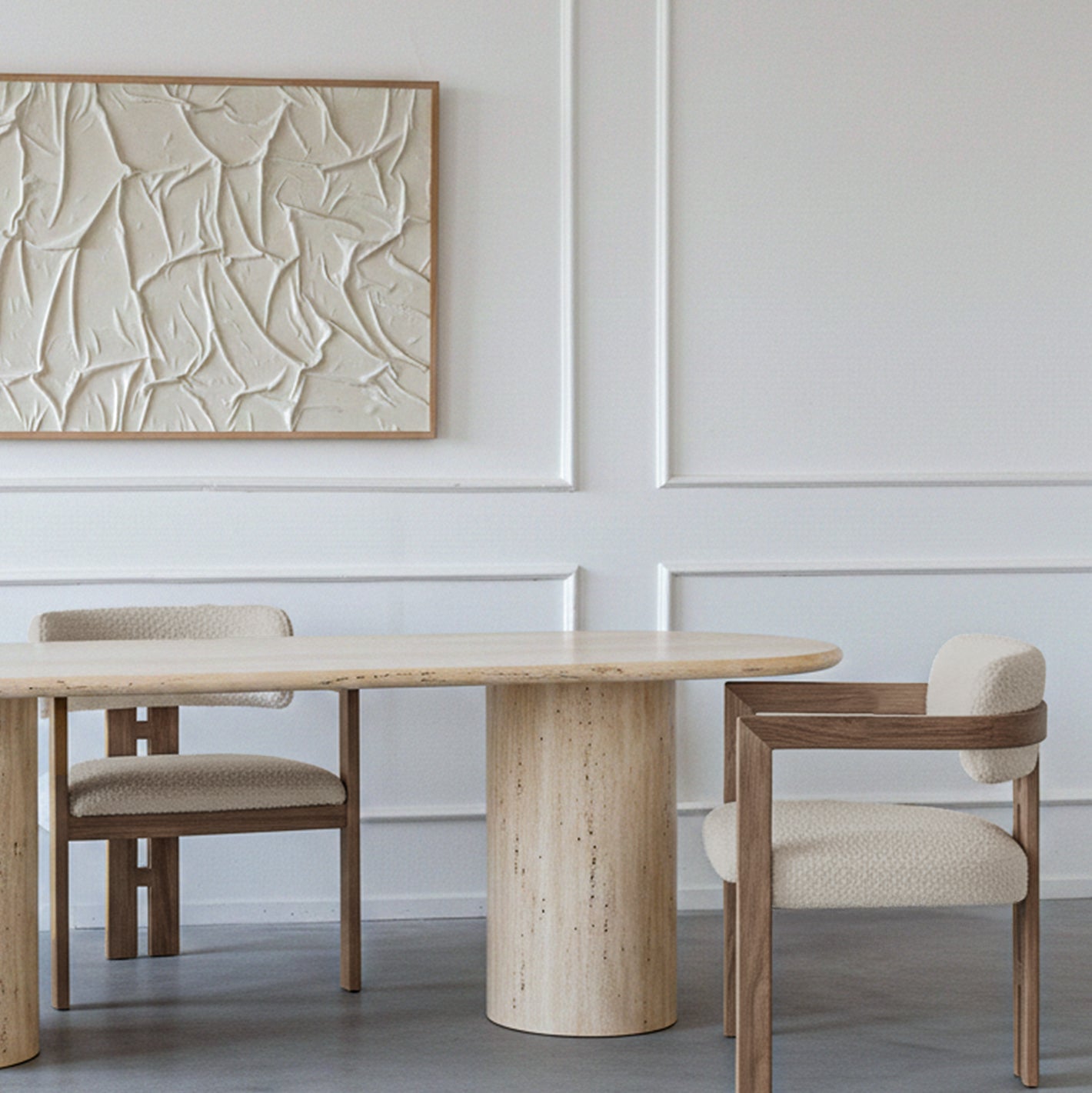 طاولة طعام بيضاوية من رخام الترافرتين النخيل