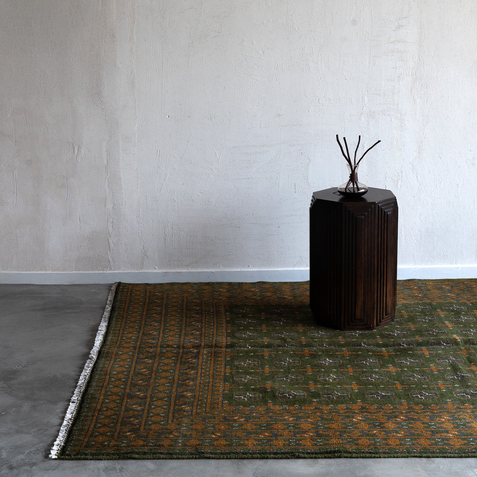 Olive Patina Vintage Anatolian Afghan Rug 202x292cm