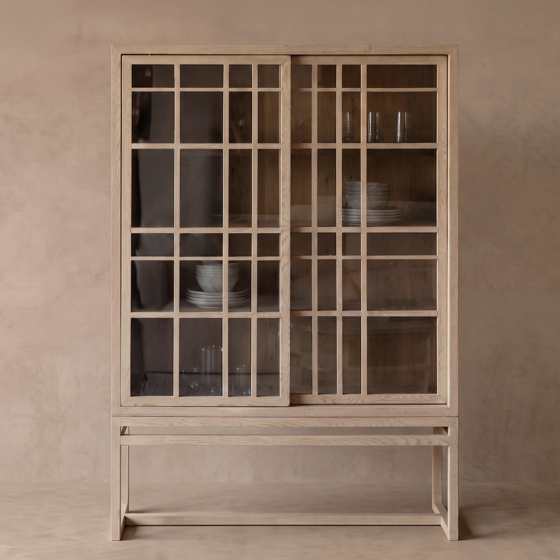 Merloak Vintage Style Glass Door Tall Cabinet