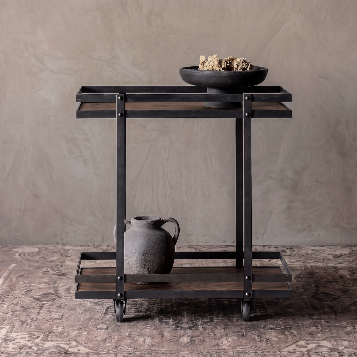 Nordic Urban Wood Serving Cart Trolley - DARK WALNUT